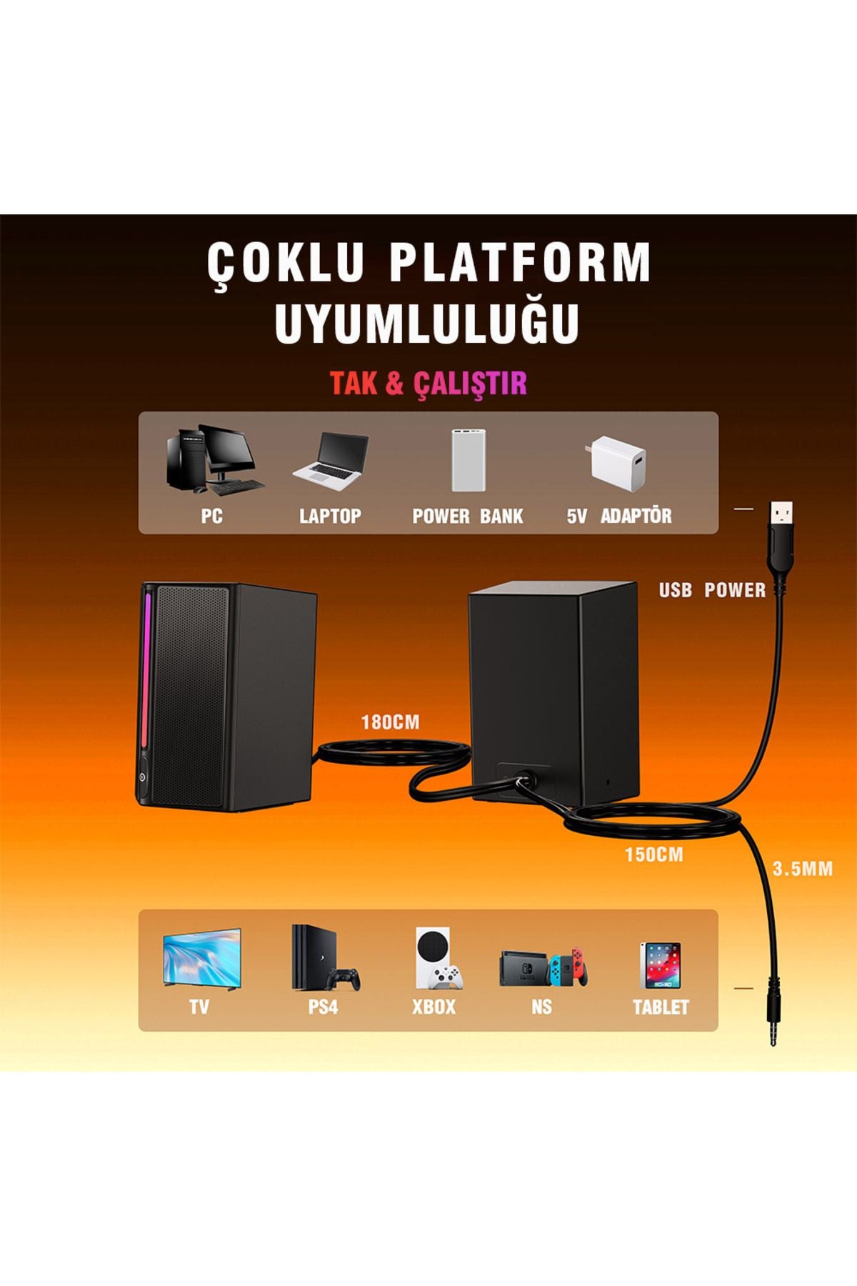 Fifine Ampligame A20 RGB USB Gaming Bilgisayar Hoparlörü