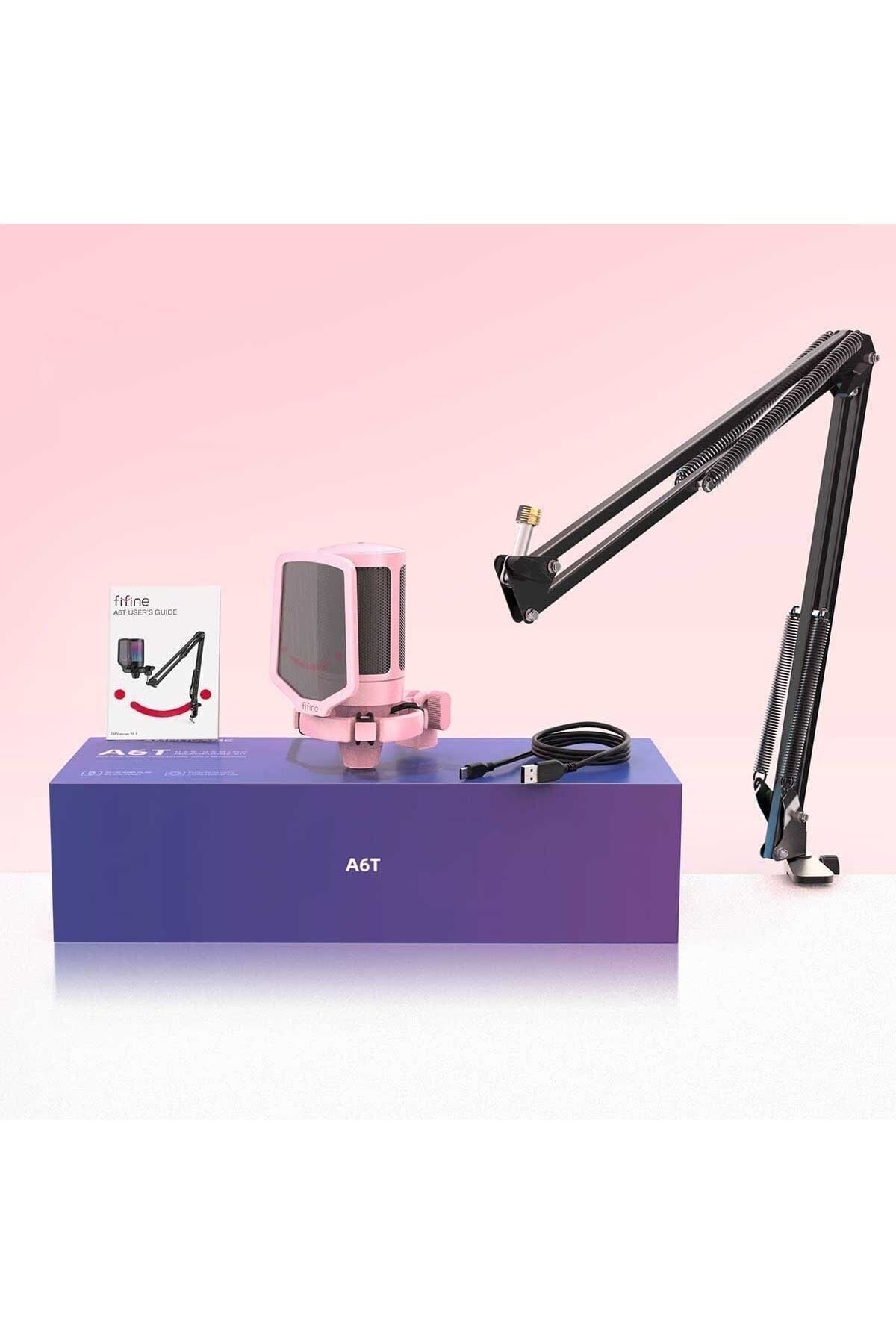 Fifine Ampligame A6T-P Pembe RGB USB Mikrofon Seti – Yayıncı, Gamer, YouTuber, TikTok İçin Profesyonel Kayıt Mikrofonu
