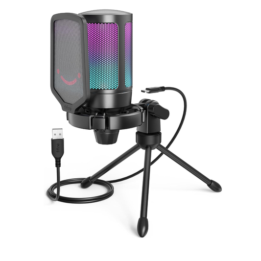 Fifine A6V RGB Condenser Mikrofon Siyah – USB Yayın ve Oyun Mikrofonu