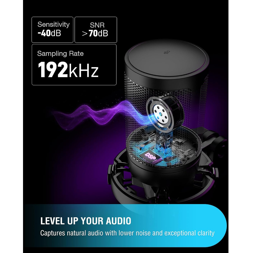 Fifine A6V RGB Condenser Mikrofon Siyah – USB Yayın ve Oyun Mikrofonu