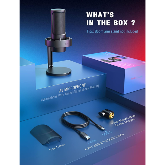 Fifine Ampligame A8 USB RGB Mikrofon - Siyah Renk