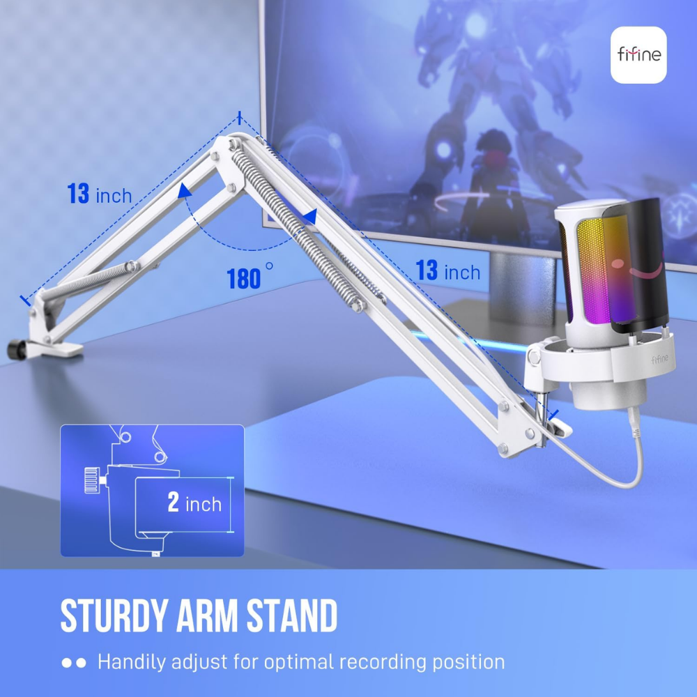 A8T- Fifine Ampligame USB Yayıncı Bilgisayar Mikrofonu Beyaz