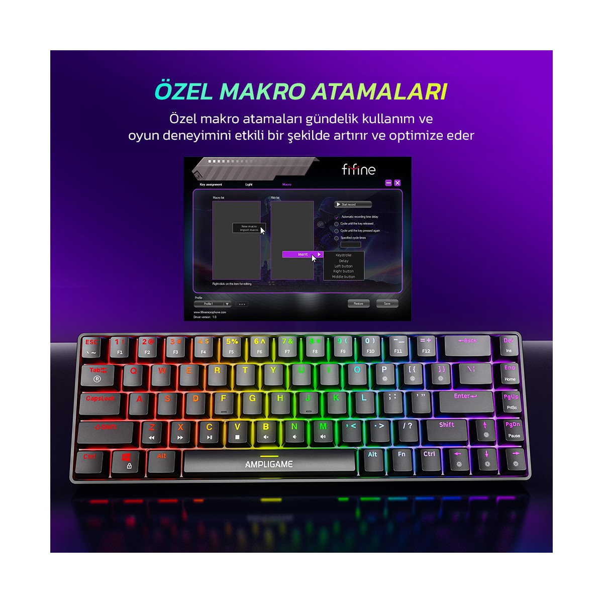 Ampligame Gk1 Rgb Red Switch Mekanik Klavye