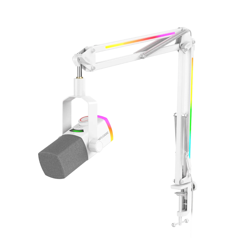 Fifine Ampligame AM8PROT Dinamik USB/XLR Mikrofon Seti (RGB Mikrofon Sehpası ile) - Beyaz