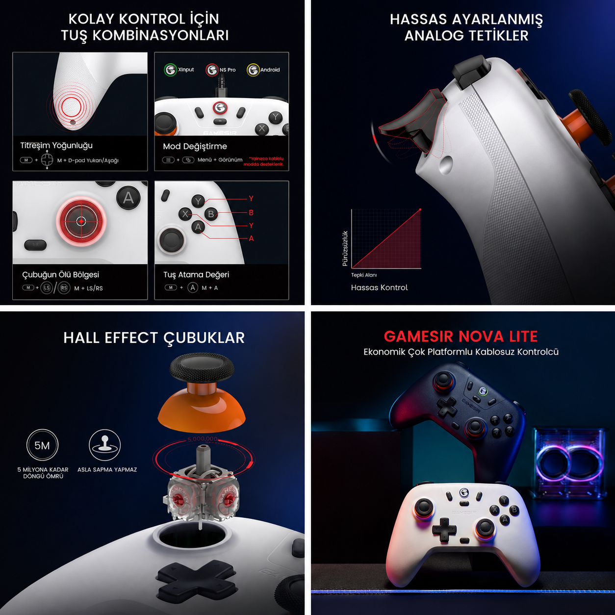 GameSir Nova Lite Multi Hall Effect 2.4 Wireless Kablosuz Kontrolcü - Mor