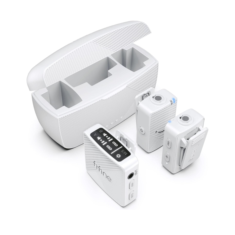 M9 - Fifine Kablosuz Yaka Mikrofon Seti Beyaz