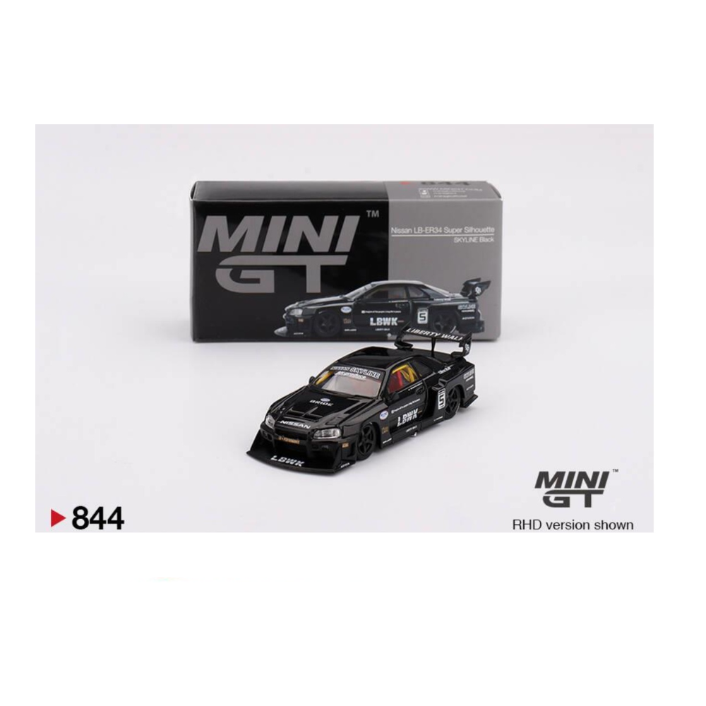 Mini GT 1/64 Nissan LB-ER34 Super Silhouette Skyline Black No:844