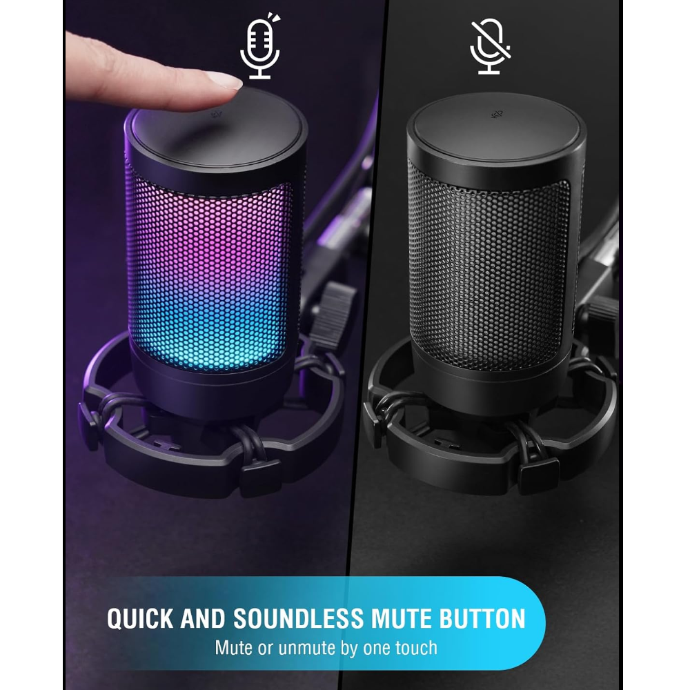 Fifine A6V RGB Condenser Mikrofon Siyah – USB Yayın ve Oyun Mikrofonu