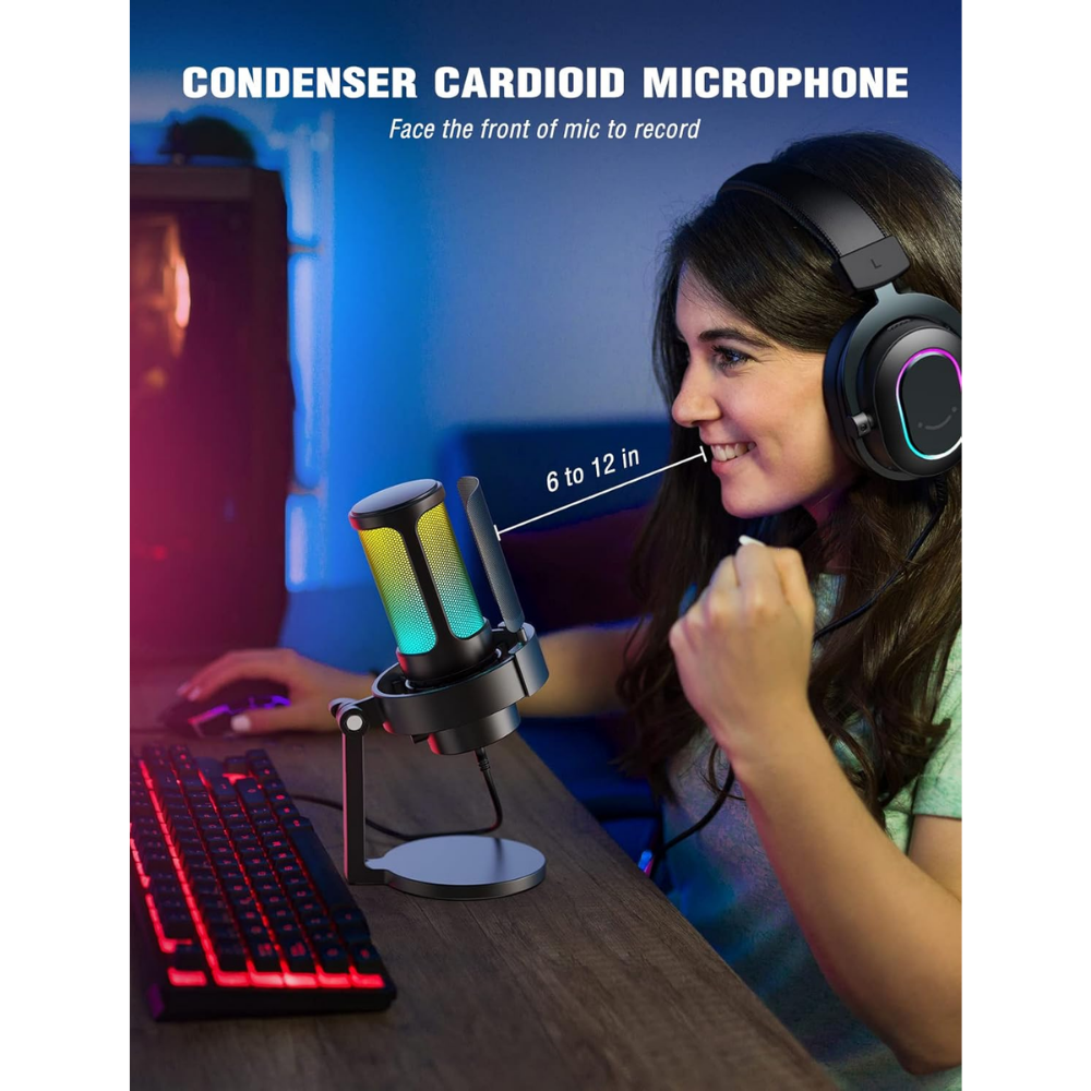 Fifine Ampligame A8 USB RGB Mikrofon - Siyah Renk