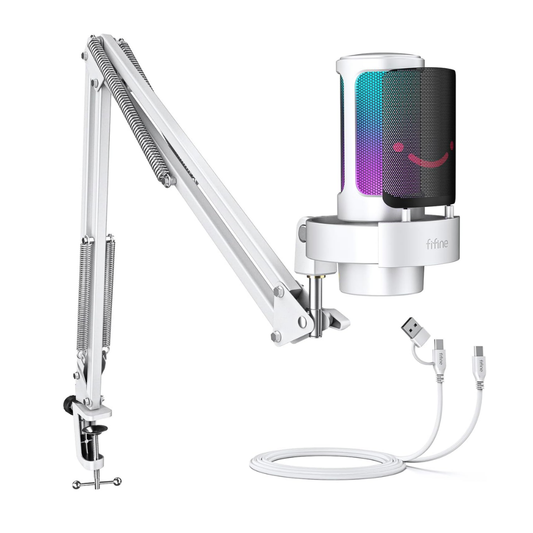 A8T- Fifine Ampligame USB Yayıncı Bilgisayar Mikrofonu Beyaz