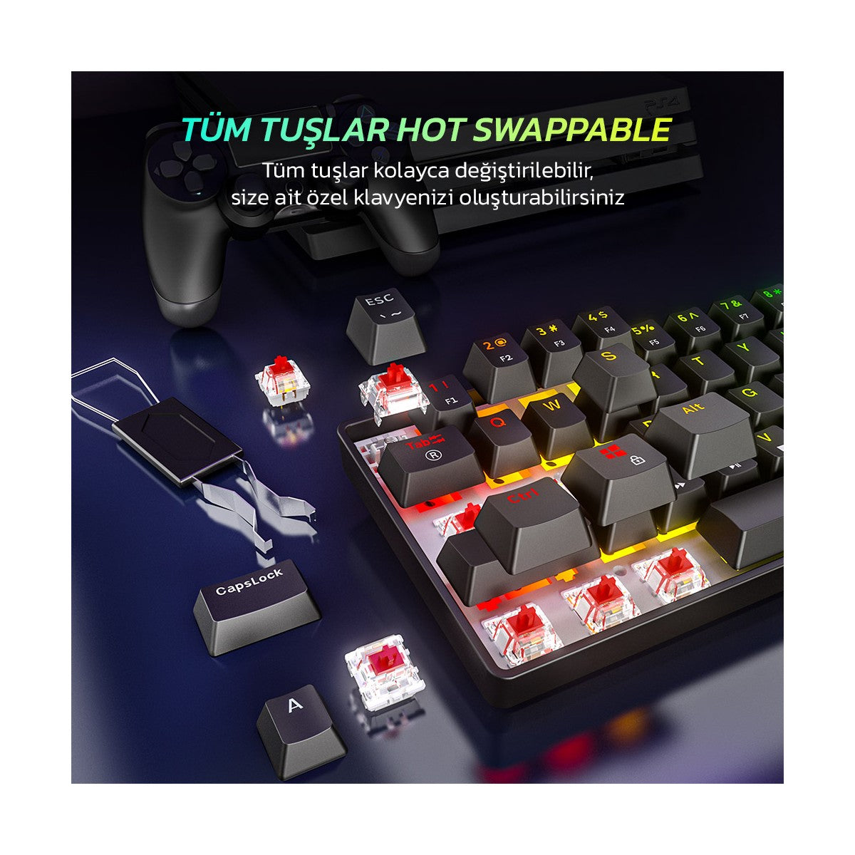 Ampligame Gk1 Rgb Red Switch Mekanik Klavye