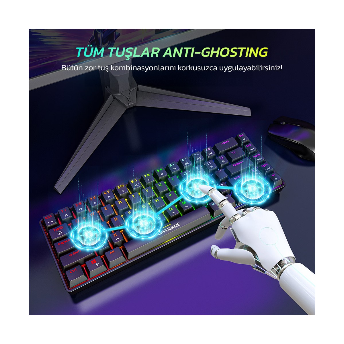 Ampligame Gk1 Rgb Red Switch Mekanik Klavye