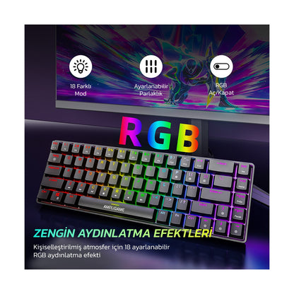 Ampligame Gk1 Rgb Red Switch Mekanik Klavye