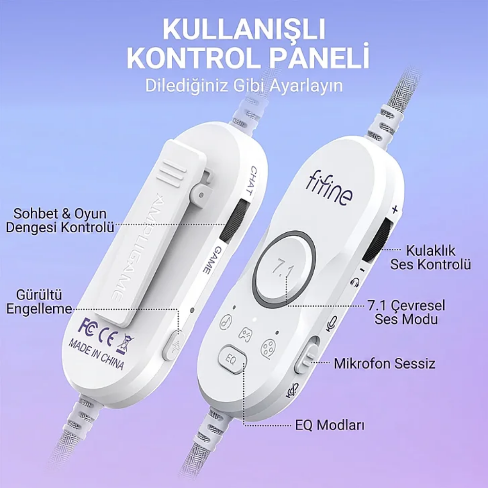 Fifine Ampligame H16-BP USB 7.1 Gaming Mikrofonlu Kulaklık - Beyaz