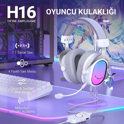 Fifine Ampligame H16-BP USB 7.1 Gaming Mikrofonlu Kulaklık - Beyaz