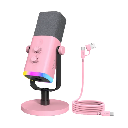 Fifine AmpliGame AM8 USB XLR Hibrit Dinamik Mikrofon - Pembe