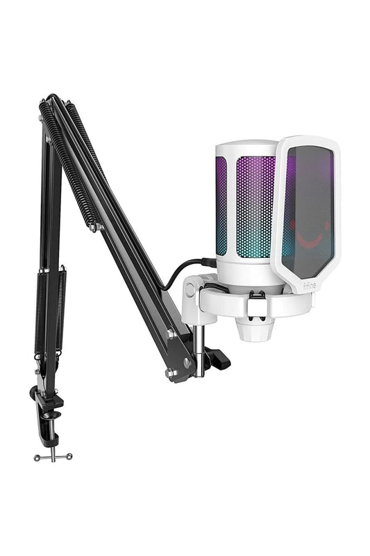 Fifine Ampligame A6T-W Beyaz RGB USB Mikrofon Seti – Yayıncı, Gamer, YouTuber, TikTok İçin Profesyonel Kayıt Mikrofonu