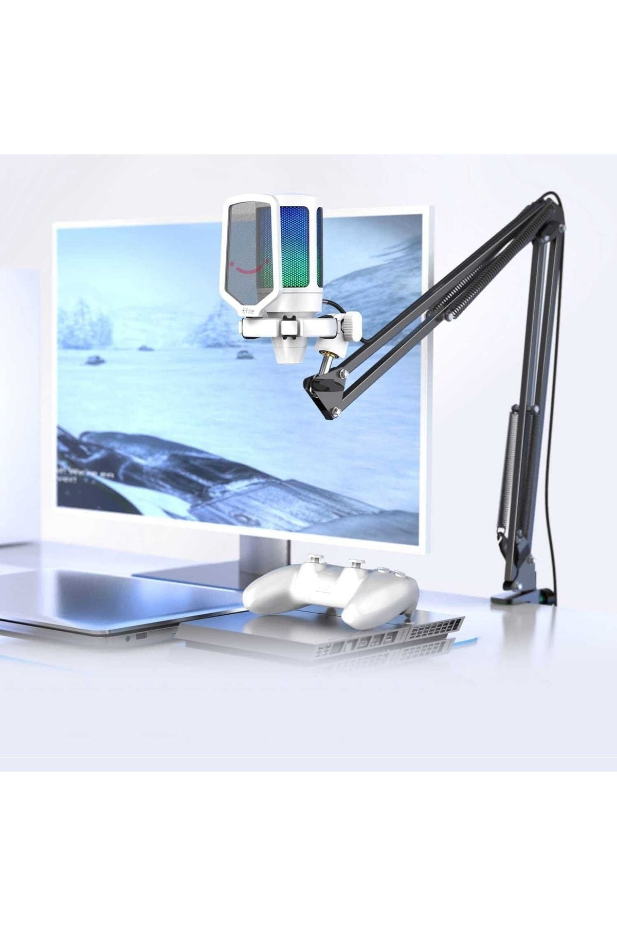Fifine Ampligame A6T-W Beyaz RGB USB Mikrofon Seti – Yayıncı, Gamer, YouTuber, TikTok İçin Profesyonel Kayıt Mikrofonu