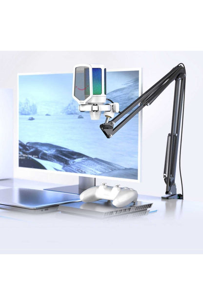 Fifine Ampligame A6T-W Beyaz RGB USB Mikrofon Seti – Yayıncı, Gamer, YouTuber, TikTok İçin Profesyonel Kayıt Mikrofonu