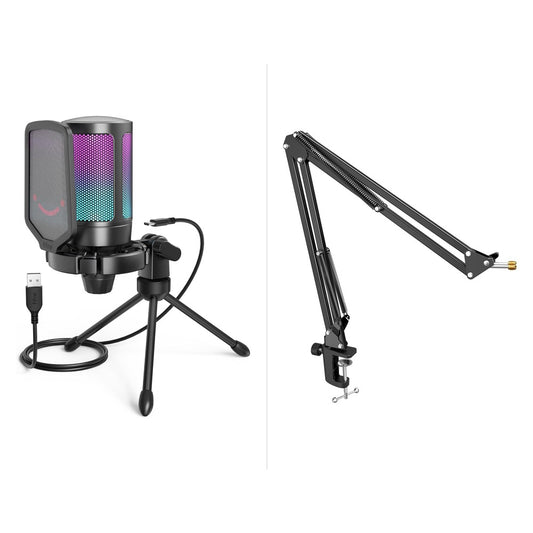 Fifine Ampligame A6v Siyah Yayıncı Oyuncu Rgb Usb Mikrofon Ve Masa Tipi Stand Ayaklık Sehpası