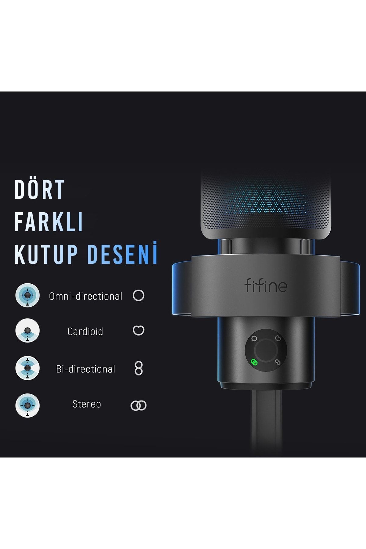 Fifine A9 RGB USB Oyuncu Yayıncı Bilgisayar Mikrofonu - Siyah