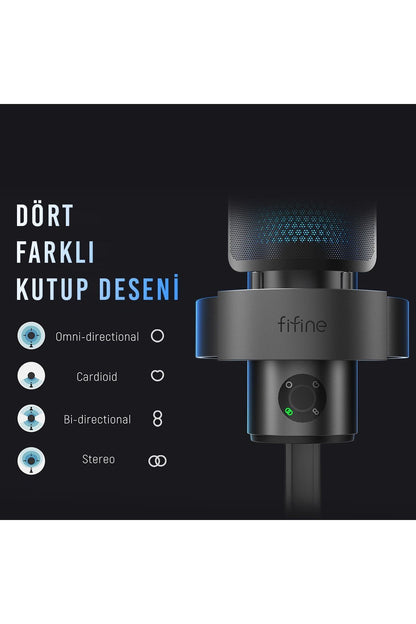 Fifine A9 RGB USB Oyuncu Yayıncı Bilgisayar Mikrofonu - Siyah