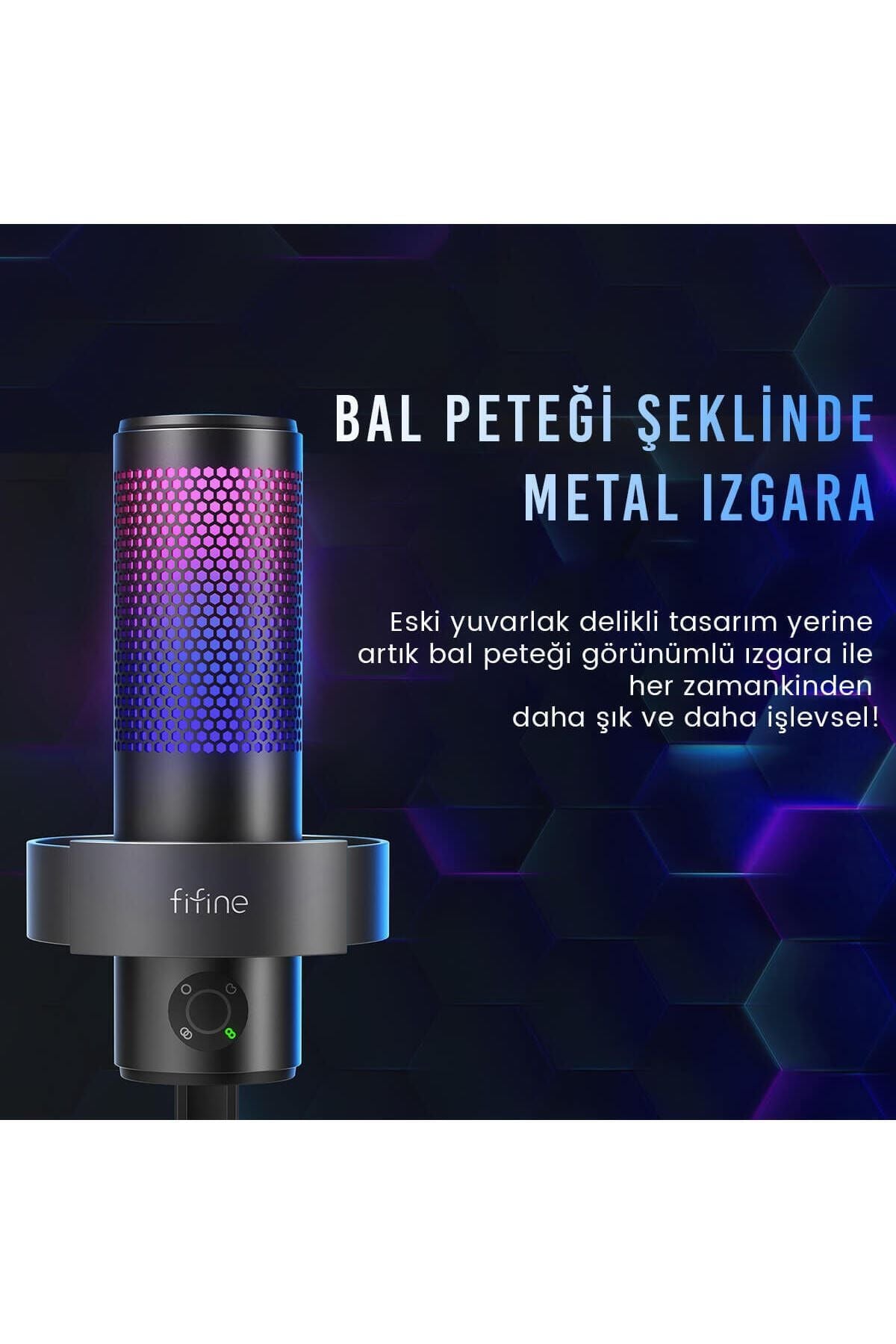 Fifine A9 RGB USB Oyuncu Yayıncı Bilgisayar Mikrofonu - Siyah