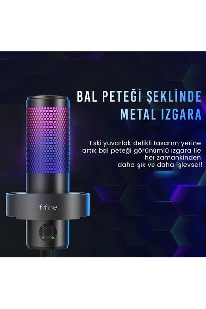 Fifine A9 RGB USB Oyuncu Yayıncı Bilgisayar Mikrofonu - Siyah