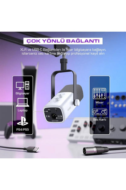 AM8-W FIFINE XLR/USB RGB DINAMIK MIKROFON BEYAZ