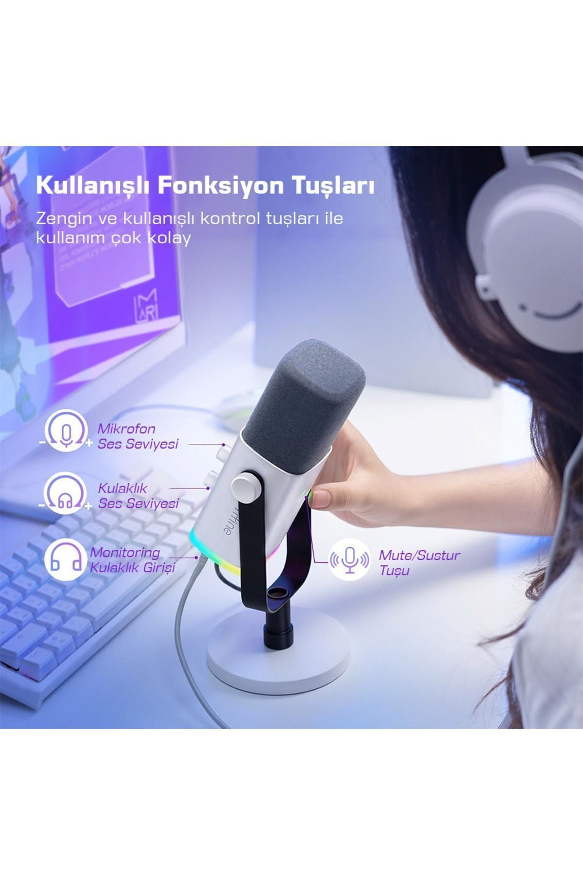 AM8-W FIFINE XLR/USB RGB DINAMIK MIKROFON BEYAZ