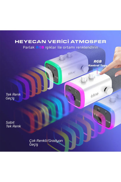 AM8-W FIFINE XLR/USB RGB DINAMIK MIKROFON BEYAZ