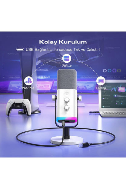 AM8-W FIFINE XLR/USB RGB DINAMIK MIKROFON BEYAZ