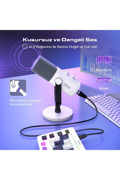 AM8-W FIFINE XLR/USB RGB DINAMIK MIKROFON BEYAZ