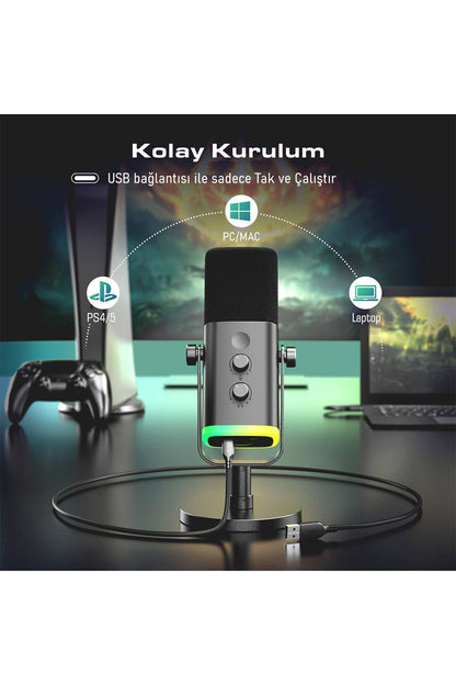 AM8 - FIFINE XLR/USB RGB DINAMIK MIKROFON