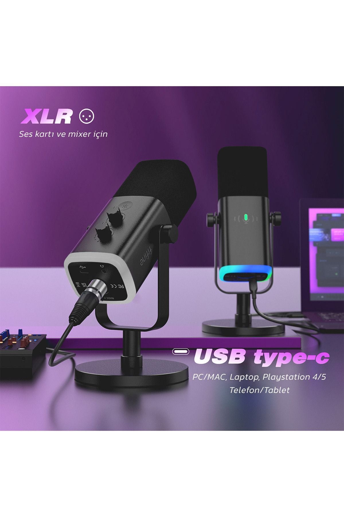 AM8 - FIFINE XLR/USB RGB DINAMIK MIKROFON
