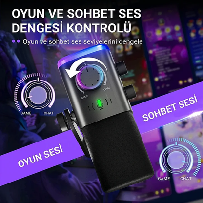 Fifine Ampligame AM9 Hibrit XLR/USB RGB Dinamik Mikrofon