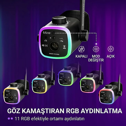 Fifine Ampligame AM9 Hibrit XLR/USB RGB Dinamik Mikrofon