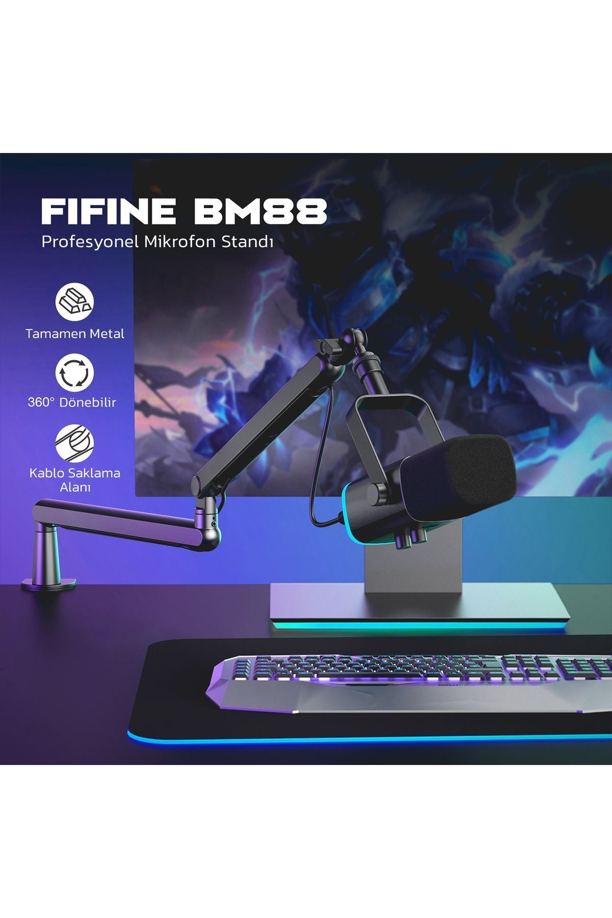 BM88 - Fifine Düşük Profil Siyah Mikrofon Stand