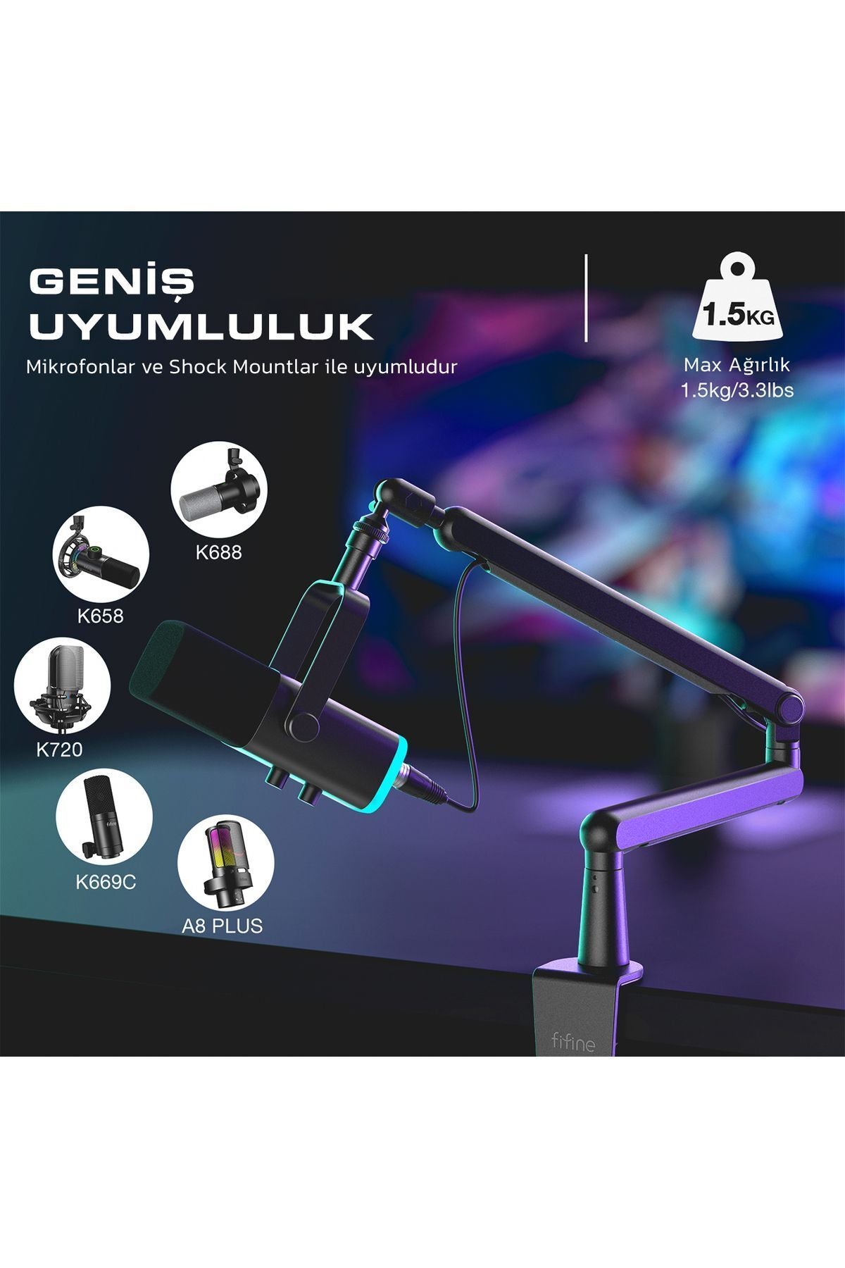BM88 - Fifine Düşük Profil Siyah Mikrofon Stand