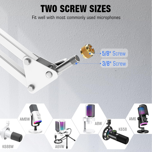 Fifine CS1-W Beyaz Masa Tipi Boom Stand Profesyonel Mikrofon Standı Dayanıklı, Stabil ve Şık Tasarım