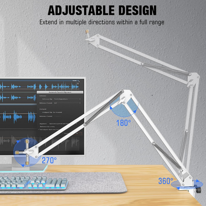 Fifine CS1-W Beyaz Masa Tipi Boom Stand Profesyonel Mikrofon Standı Dayanıklı, Stabil ve Şık Tasarım