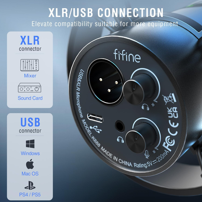 Fifine K688 USB & XLR Dinamik Mikrofon + Fifine BM63 Boom Arm Stand Seti k688T