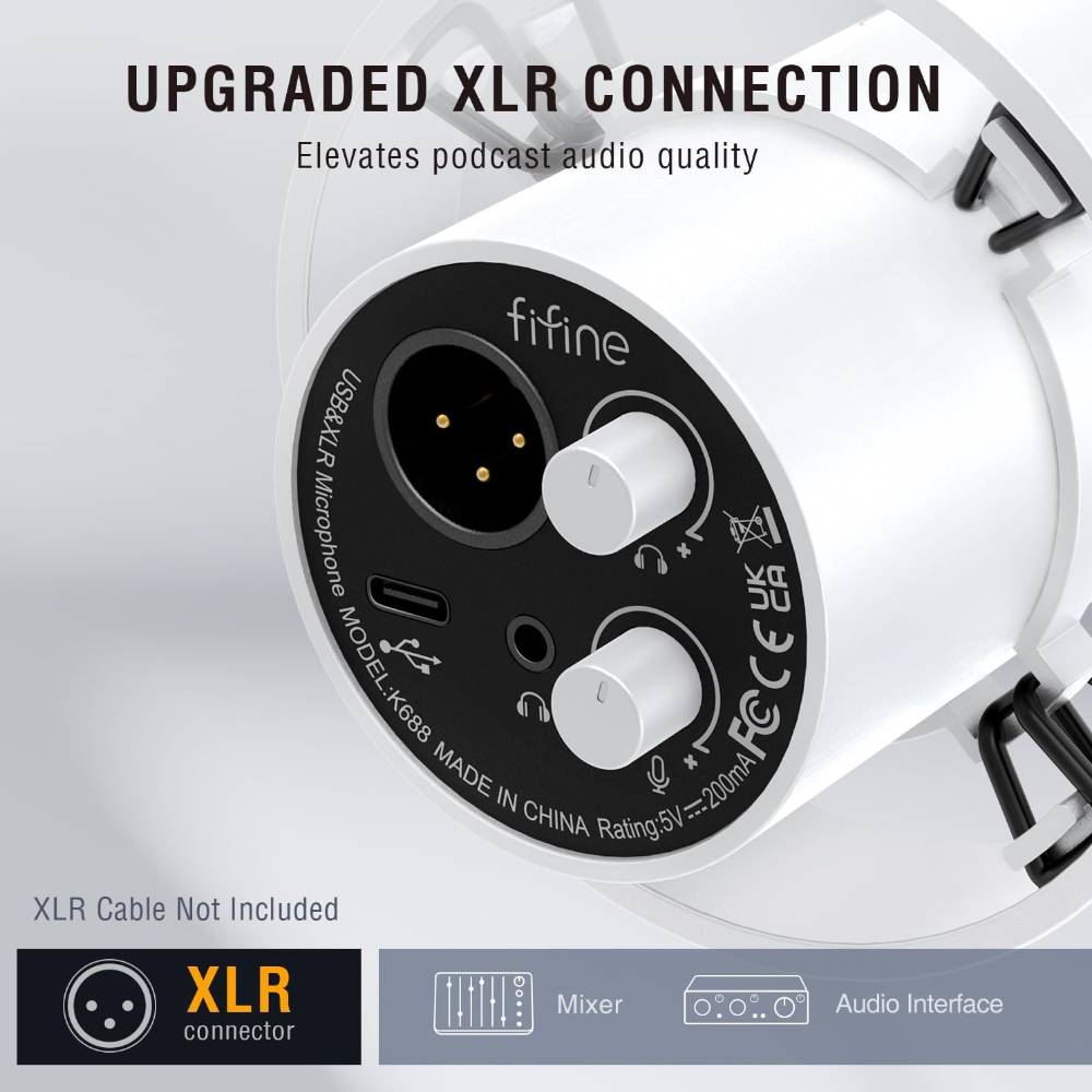 Fifine K688 USB/XLR Dinamik Mikrofon – Profesyonel Yayın & Podcast Mikrofonu