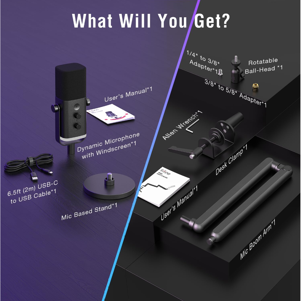 Fifine TAM8 XLR/USB RGB Dinamik Oyuncu Mikrofon Seti