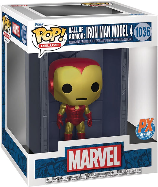 Funko Pop Deluxe Marvel Hall Of Armor Iron Man Model 4 Metallic Px Previews Exclusive No:1036