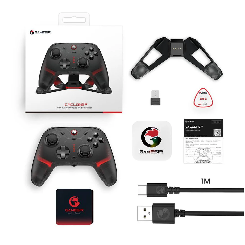 GameSir Cyclone 2 Black Kablosuz & Kablolu Multiplatform Gamepad – PC, Switch, Android & iOS (1000Hz Hall Effect, RGB, TMR Sticks)