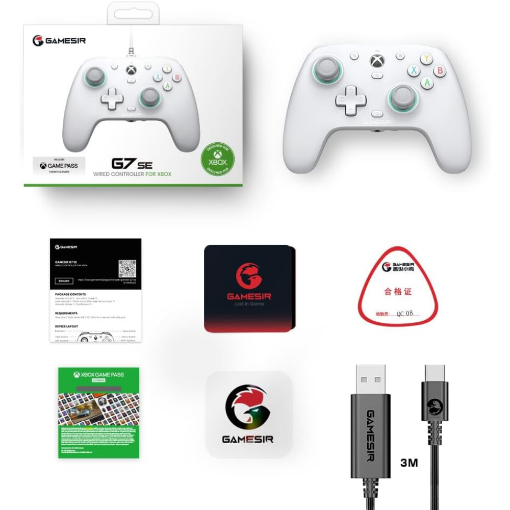 GameSir G7 SE Kablolu Xbox Kontrolcü – Hall Effect Joystick & Tetik, Beyaz