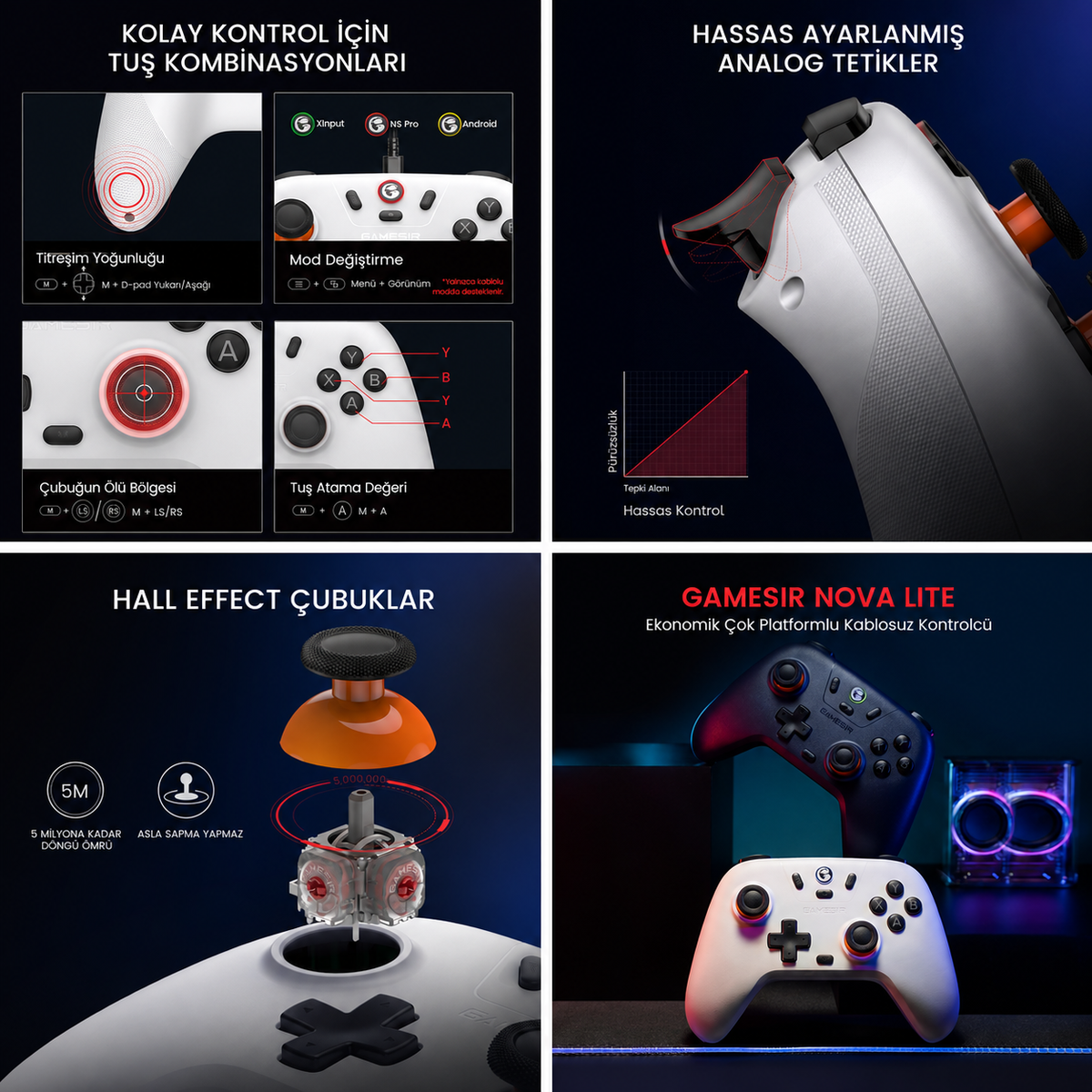 GameSir Nova Lite Multi Hall Effect 2.4 Wireless Kablosuz Kontrolcü - Beyaz