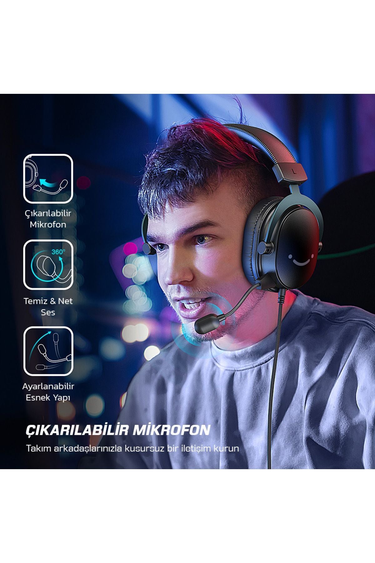 H9 - Fifine Ampligame Mikrofonlu 7.1 Siyah RGB Gaming Kulaklık