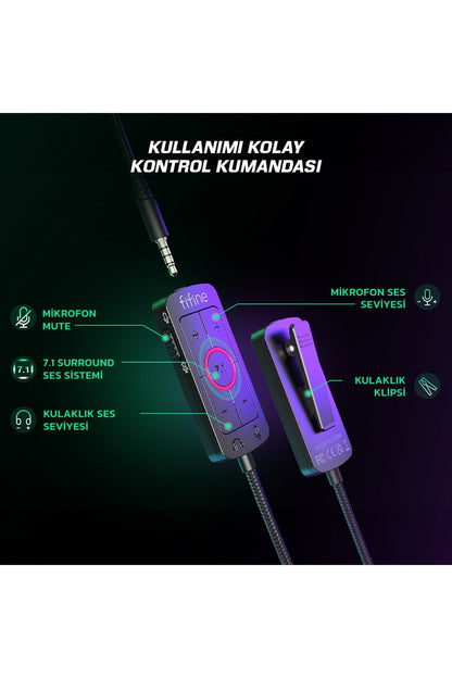 H9 - Fifine Ampligame Mikrofonlu 7.1 Siyah RGB Gaming Kulaklık
